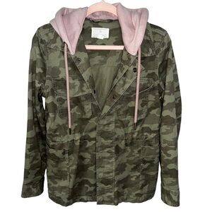 Caslon Camo Green Utility Jacket XS Pink Detachable Hood